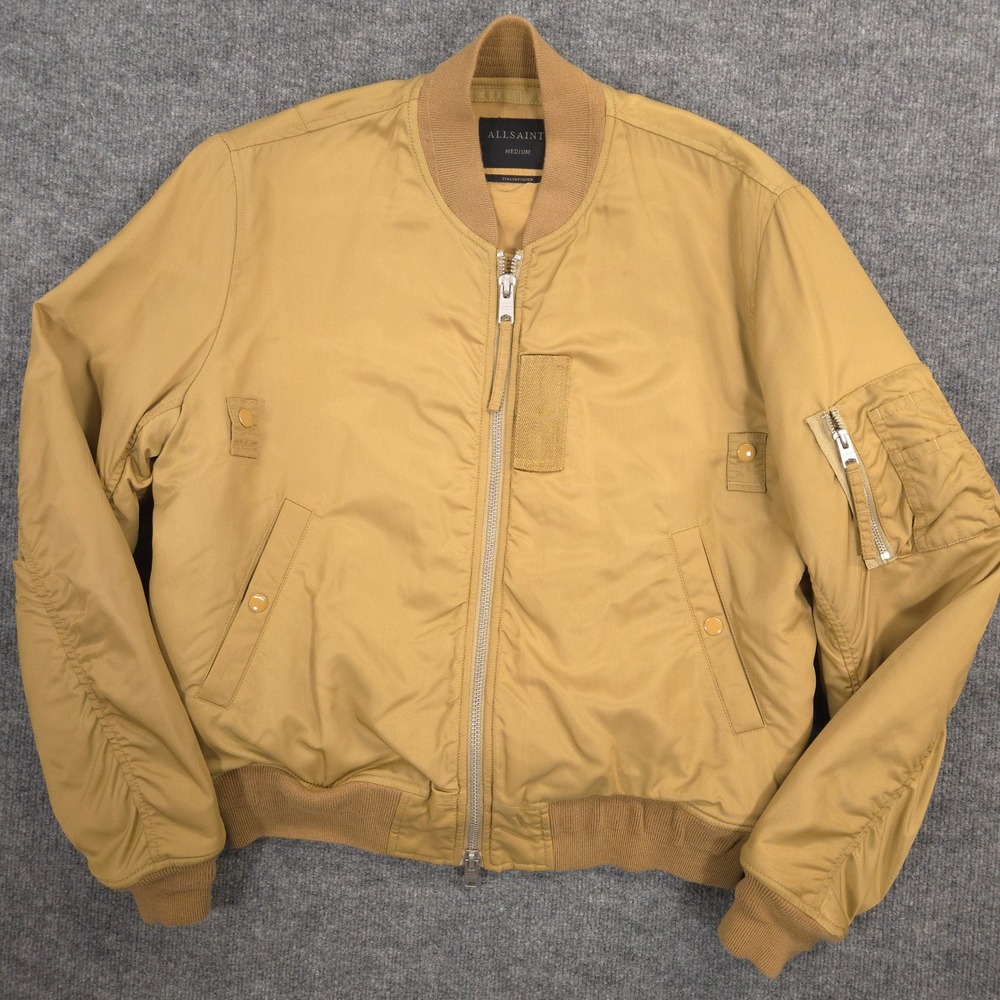 ALLSAINTS Henson Bomber Jacket Mens M Tan Italian Cloth Full Zip Insulated Lined